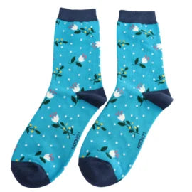 Miss Sparrow Buds & Berries Socks Teal