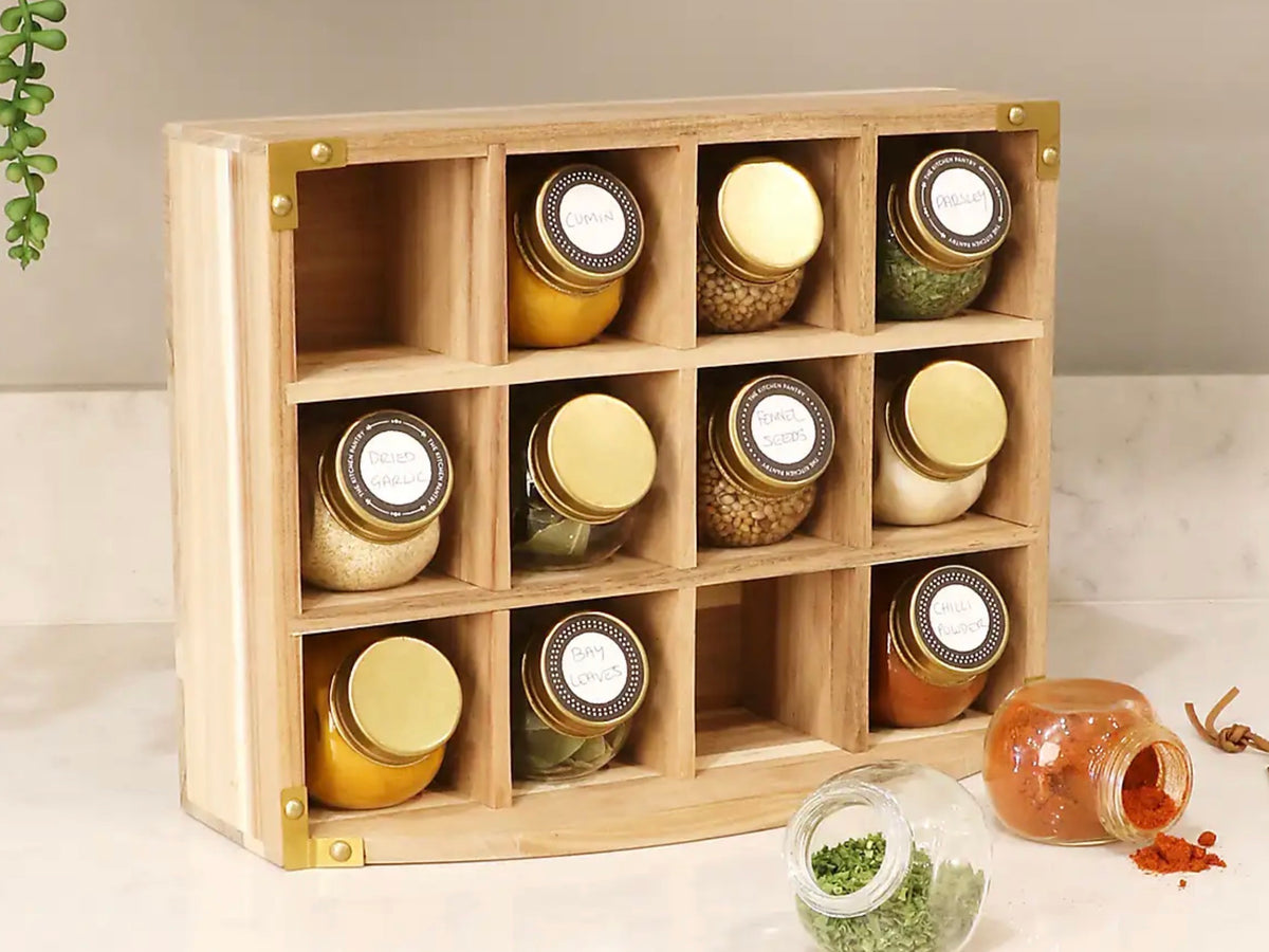 Kitchen Pantry Acacia 12 Jar Spice Rack