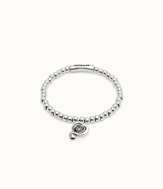 Uno De 50 Ser Expresiva Sterling Silver Plated Beaded Bracelet with Heart and Black