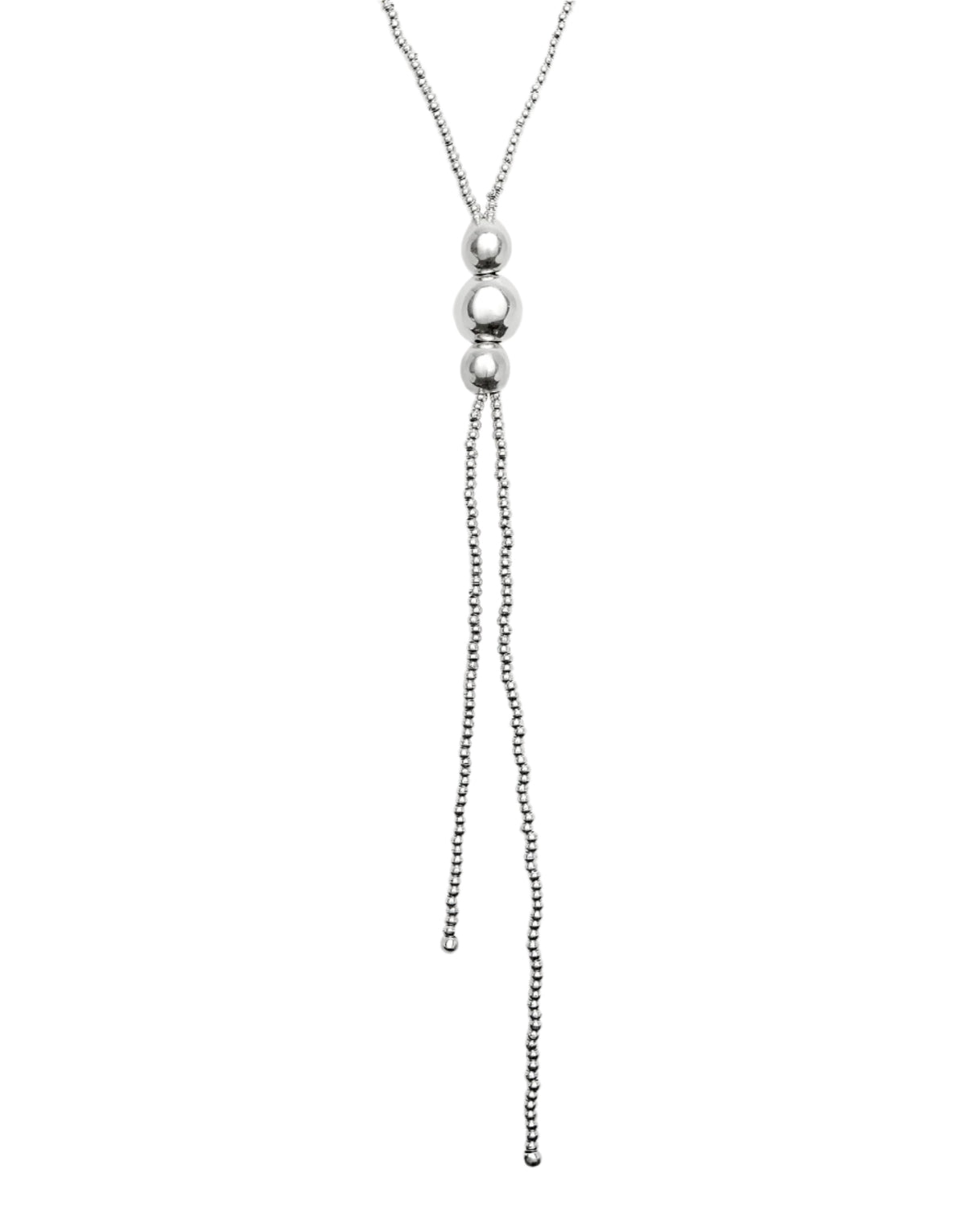 Uno De 50 Ser Intrepida Long Silver Plated Bead Necklace with 3 Larger Central Beads