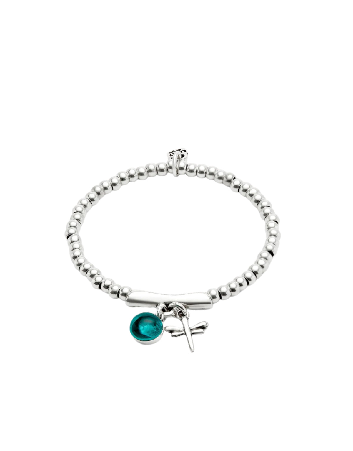 Uno De 50 Ser Fascinante Silver Plated Bracelet with Green Munro Glass and Dragonfly