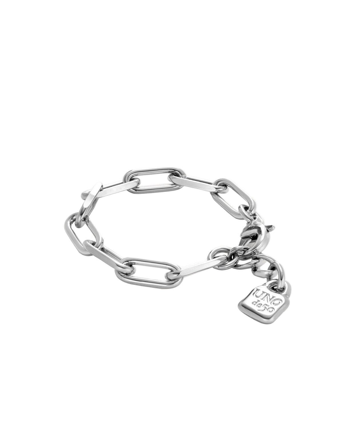 Uno De 50 Sterling Silver Plated Paper Clip Link Bracelet With Padlock