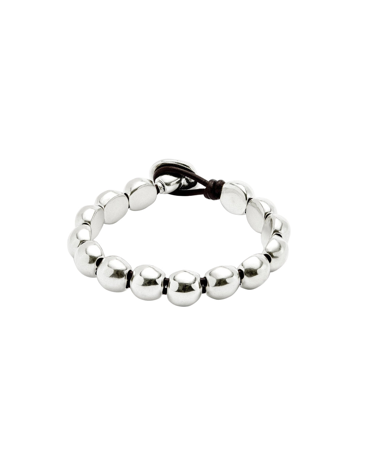 Uno De 50 Leather Beaded Bracelet With Sterling Silver Plated Beads