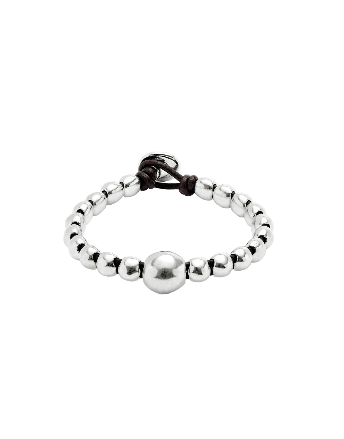 Uno De 50 Leather Beaded Bracelet With Sterling Silver Plated Beads