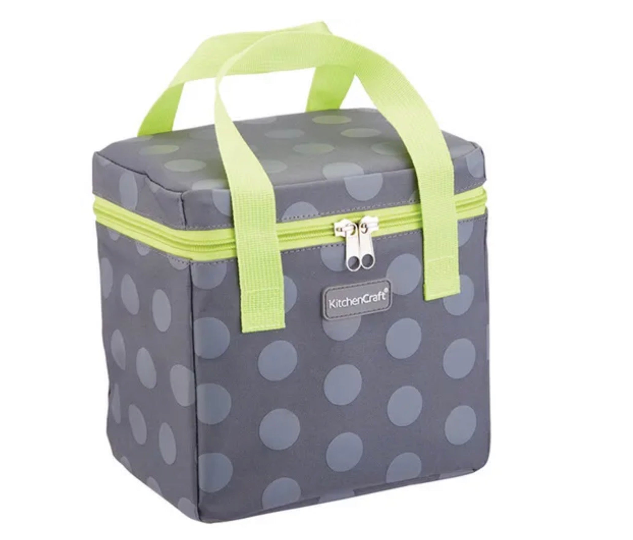 KitchenCraft Lunch Grey Spotty 5 Litre Cool Bag with Lime Handles