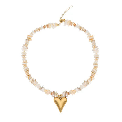 Loxley Lane Necklace Handmade Shell Heart Natural 14k Gold Plated