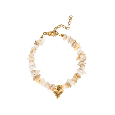 Loxley Lane Bracelet Handmade Shell Heart Natural 14K Gold
