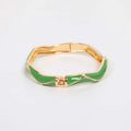 Loxley Lane Bangle Hinged Enamel Wave Detail Green