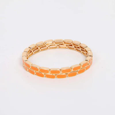Loxley Lane Elasticated Enamel Tile Bracelet Burnt Orange
