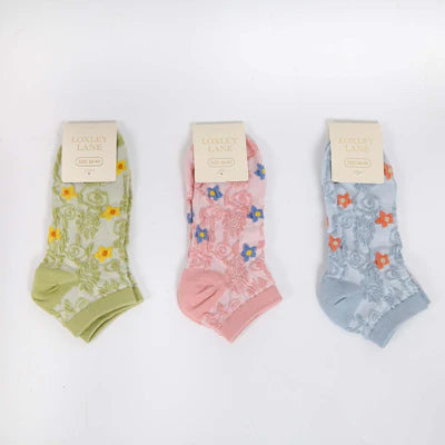 Loxley Lane Floral Trainer Socks Blue