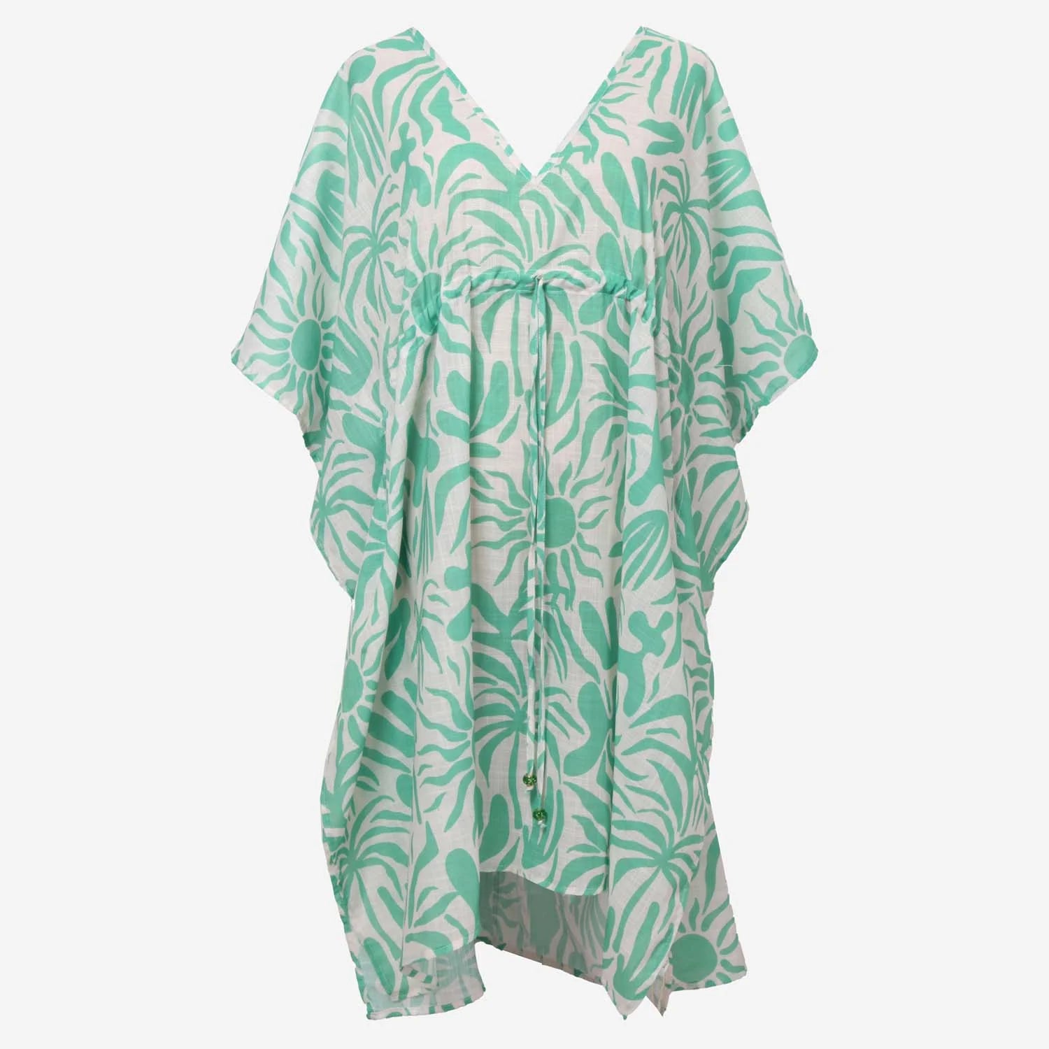Loxley Lane Adjustable Floral Green Kaftan With Pull Tie Detail
