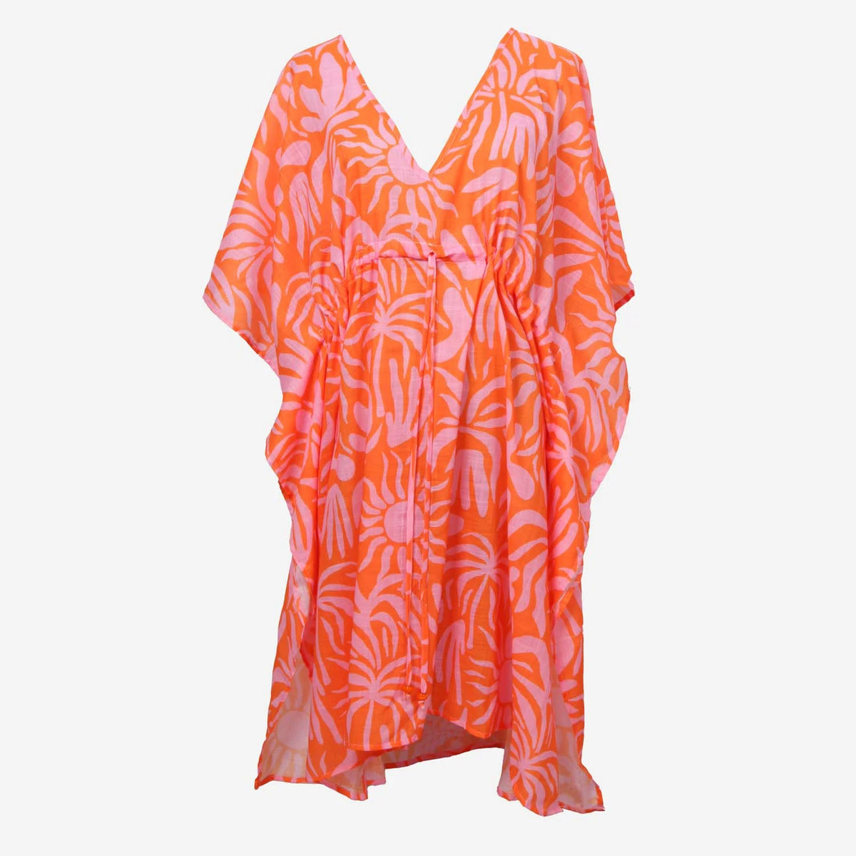 Loxley Lane Adjustable Floral Orange Kaftan With Pull Tie Detail