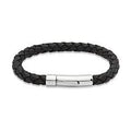 Unique & Co Men’s Black Leather Bracelet with Stainless Steel Clasp