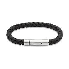 Unique & Co Men’s Black Leather Bracelet with Stainless Steel Clasp