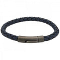 Unique & Co Men’s Black Leather Bracelet with Matte/ Gunmetal Steel Clasp