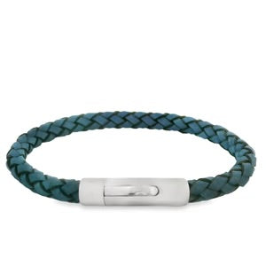 Unique & Co Men’s Blue Suede Leather Bracelet Black Edge, Matte & Polished Steel Clasp