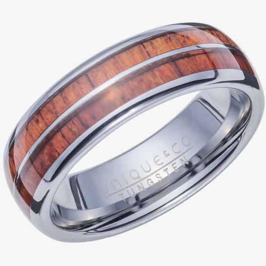 Unique & Co Men’s Tungsten Carbide Ring with Wood Inlay