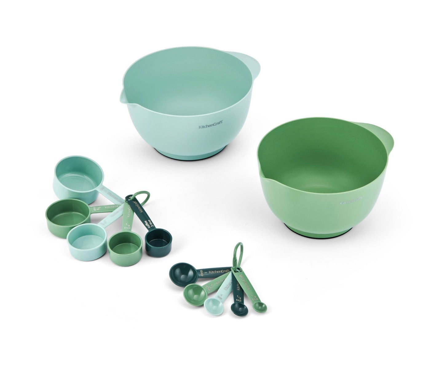 KitchenCraft 12pc Space Saving Stackable Mixing Bowl and Measuring Set, Green and Blue