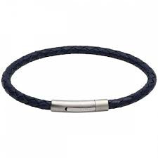 Unique & Co Blue Leather Bracelet BL Edge with Matte/Polished Steel Clasp