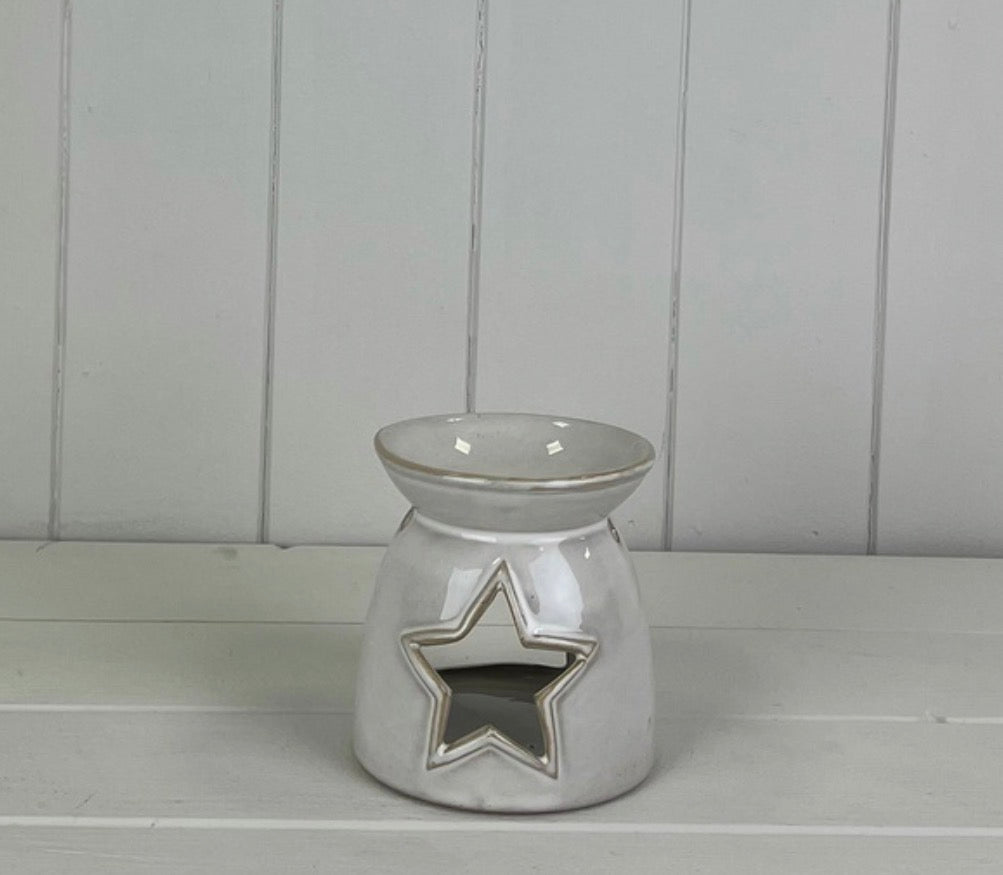 Glazed Ceramic Wax Oil Burner with Star Cut Out with Textured Detail