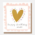 Caroline Gardner Happy Birthday Mum Gold Heart Pink Scallop Border Card