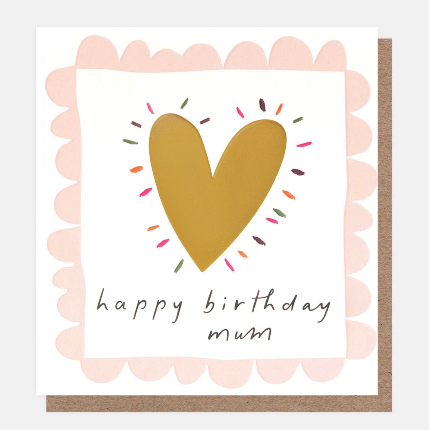 Caroline Gardner Happy Birthday Mum Gold Heart Pink Scallop Border Card