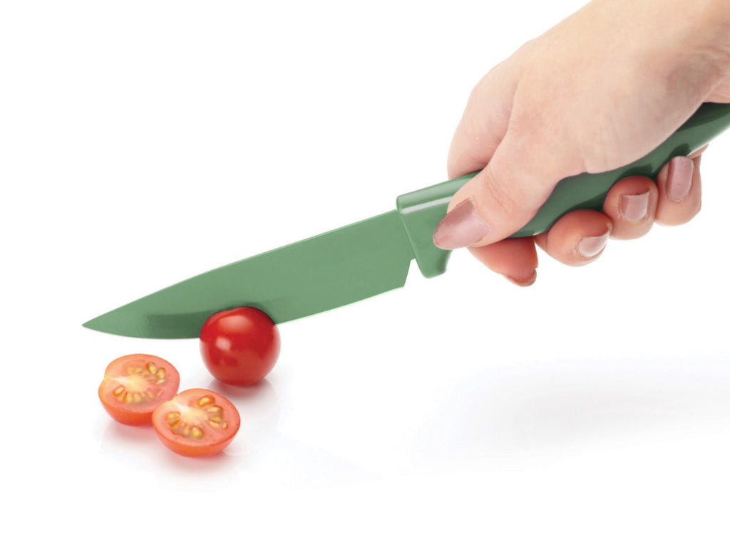 KitchenCraft Stainless Steel Paring Knives With Protective Cases Light And Dark Green