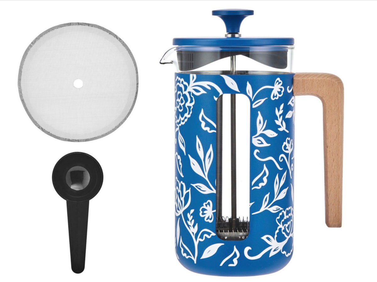 La Cafetière Pisa 8 Cup 1L Stainless Steel Cafetiere Blu Fiorato