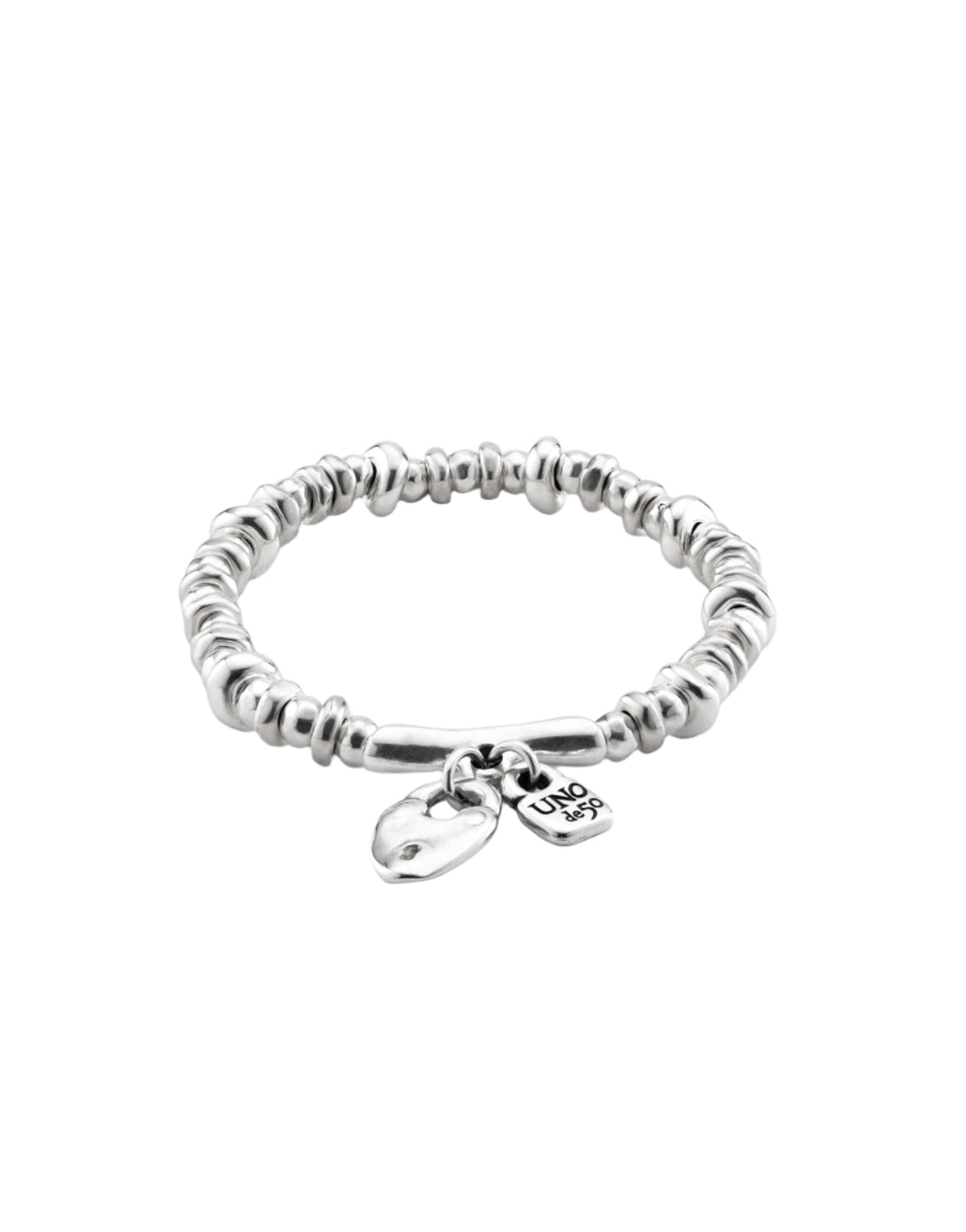 Uno De 50 Encandilado Silver Plated Beaded Stretch Bracelet With Charms