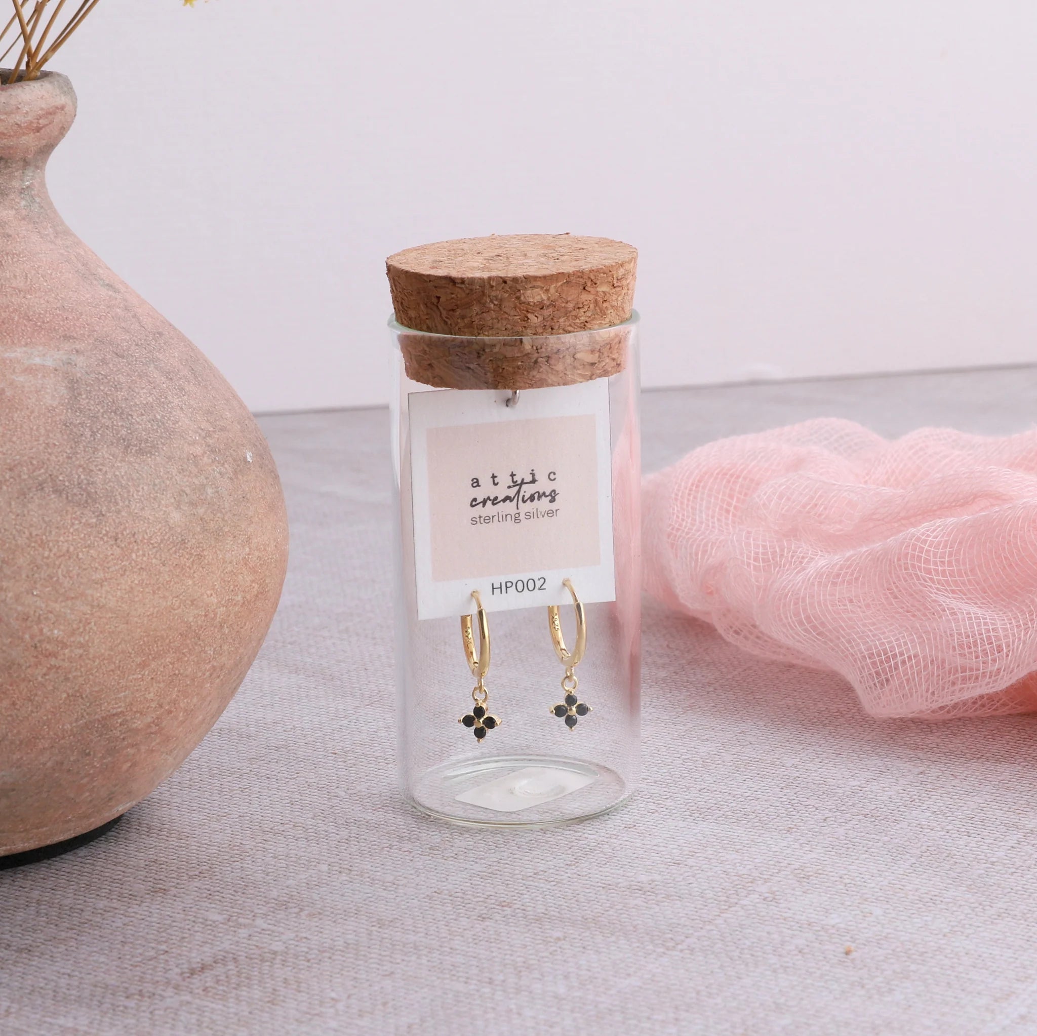 Attic Creations Forget Me Not Earrings Gold And Black