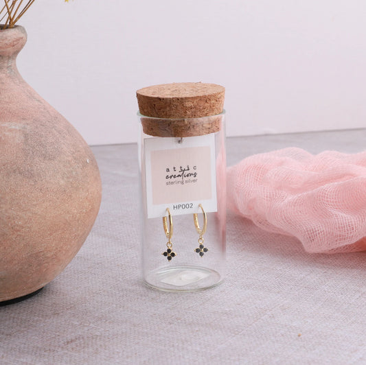 Attic Creations Forget Me Not Earrings Gold And Black