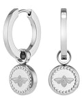 Olivia Burton Signature Bee Charm Silver Tone Hoop Earrings