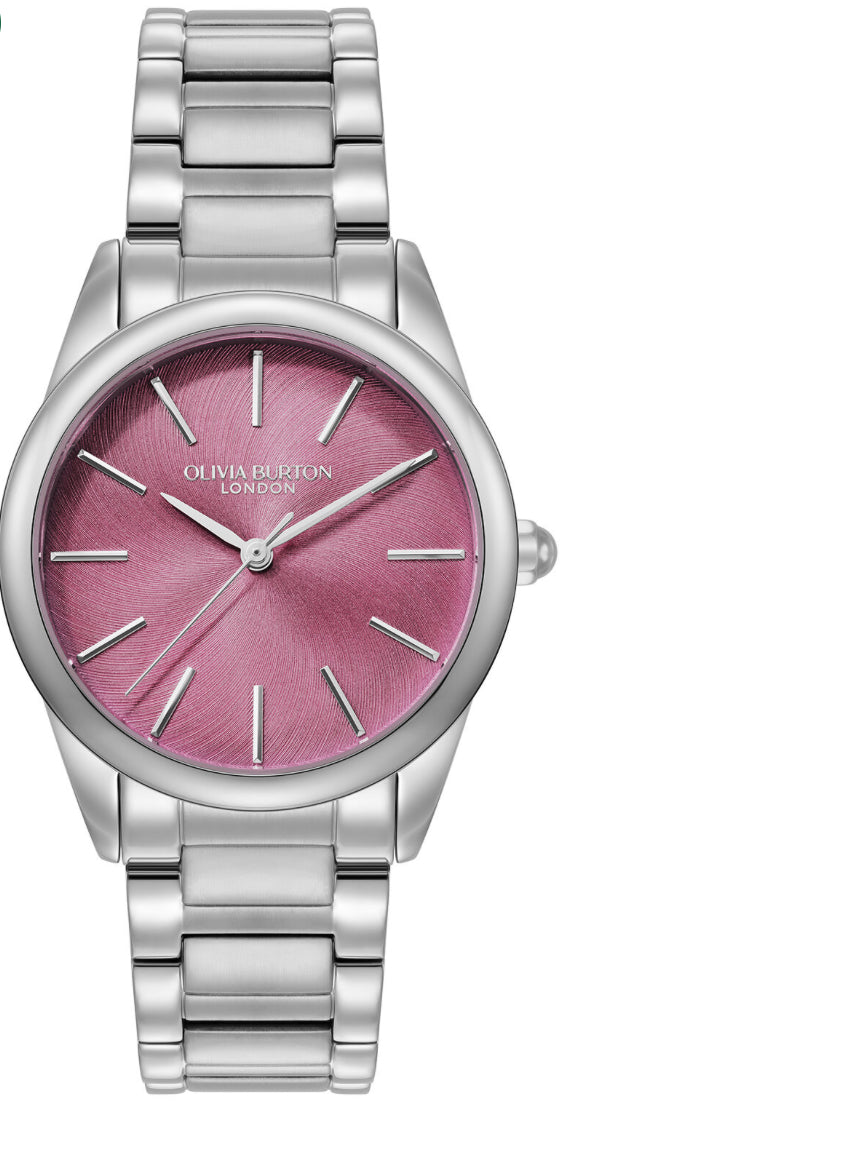 Olivia Burton Classic 34mm Glowful Pink Crush & Silver Bracelet Watch