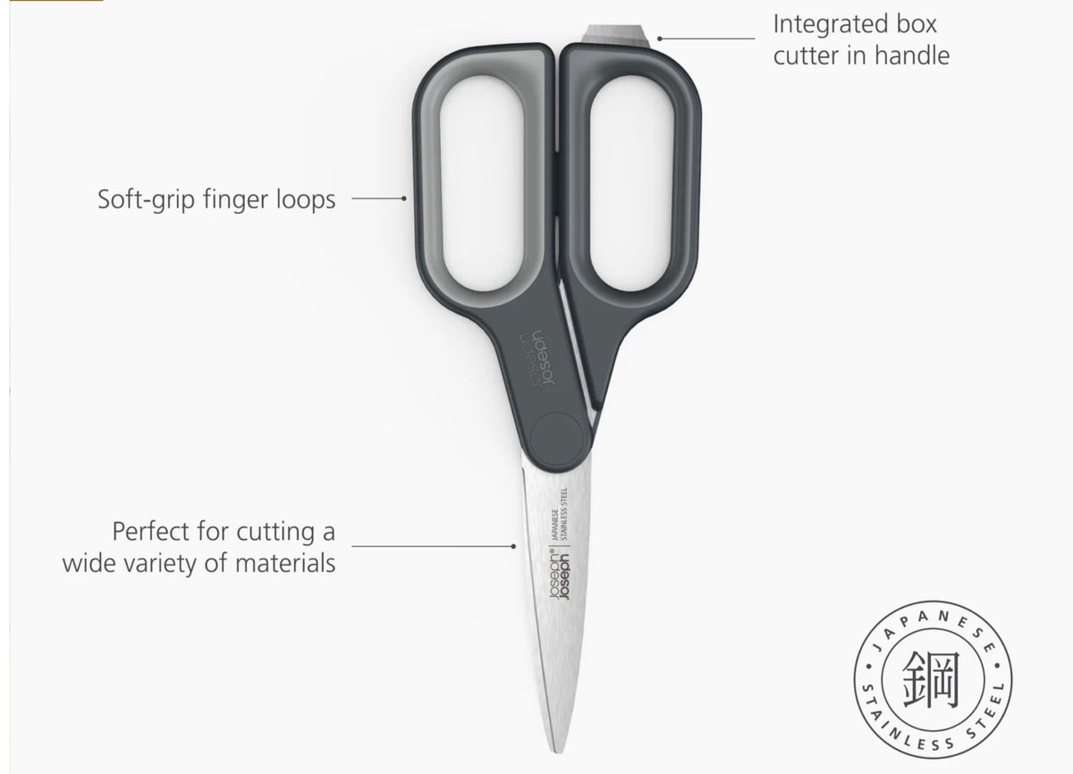PlusCut™ Grey Scissors with Integrated Box Cutter