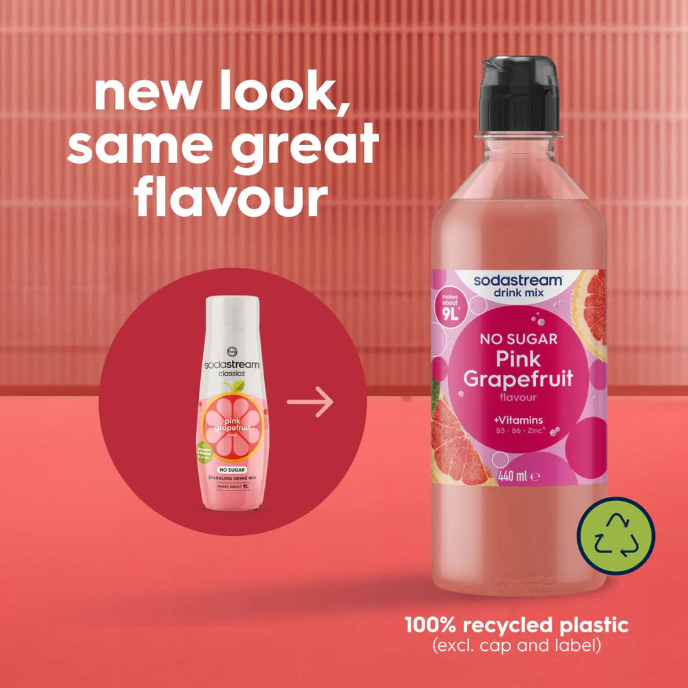 Sodastream Classics Pink Grapefruit Zero Sugar Syrup Drink Mix 440ml Duo Cap