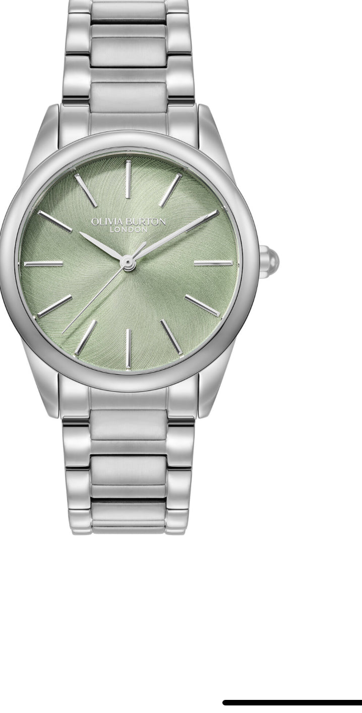 Olivia Burton Classic 34mm Glowful Mint Green & Silver Bracelet Watch