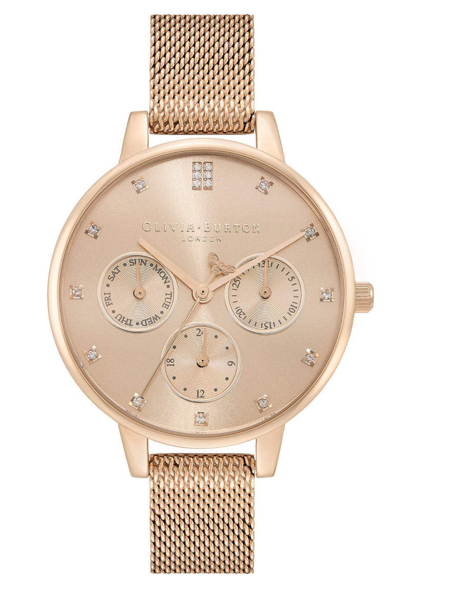 Olivia Burton Multifunction 34mm Carnation Gold Mesh Watch