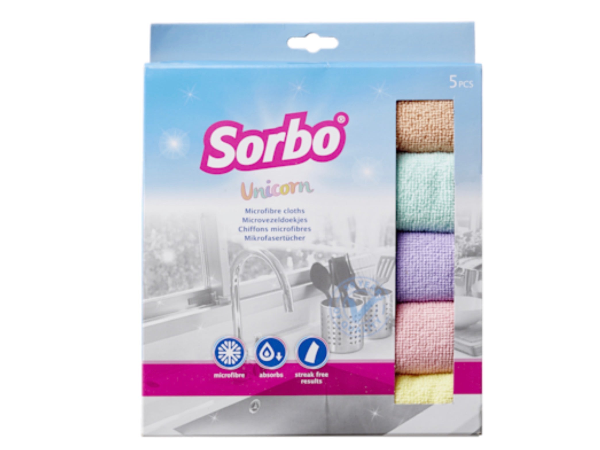 Sorbo Pack of 5 Unicorn Microfibre Cloths