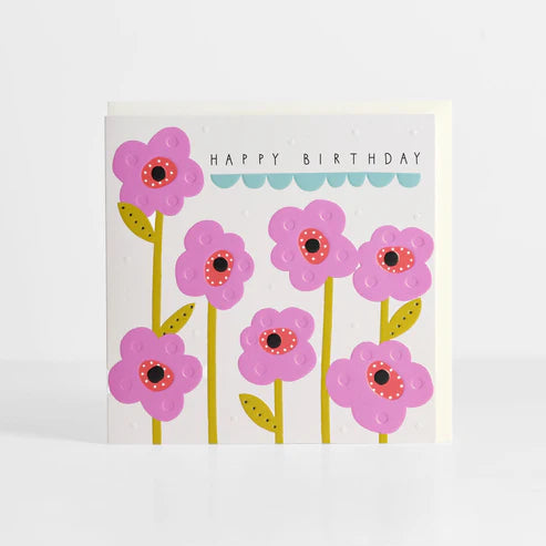 Belly Button Happy Birthday Pink Poppies Greetings Card