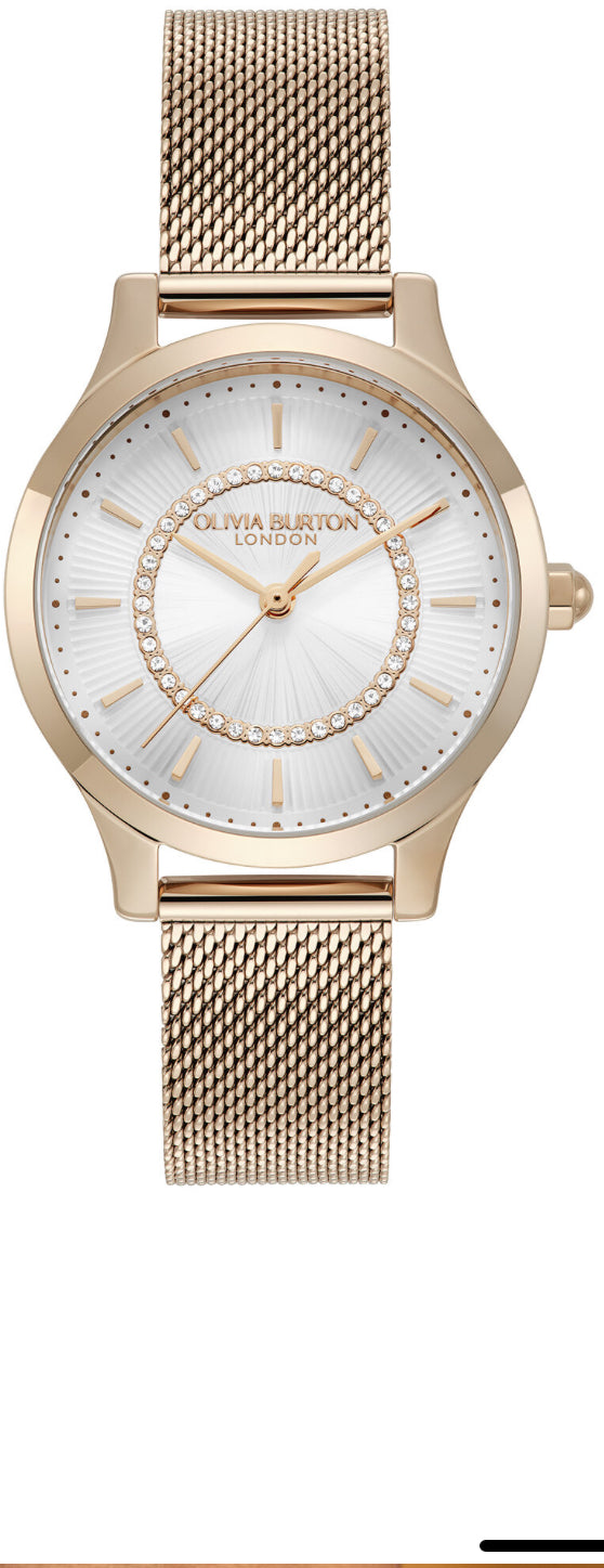 Olivia Burton Classic 30mm Wonderlust White & Rose Gold Mesh Watch