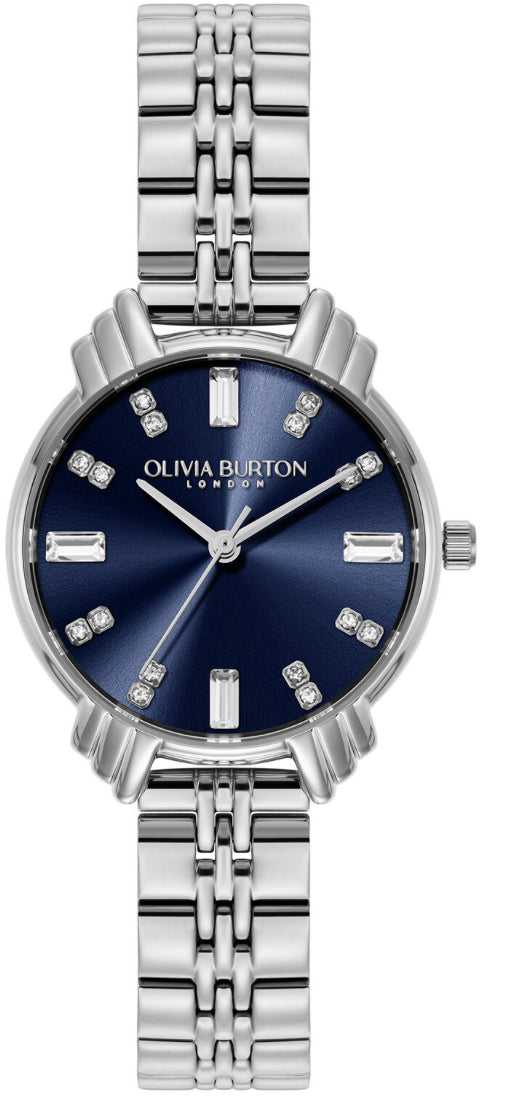 Olivia Burton Art Deco Classic 30mm Blue & Silver Bracelet Watch