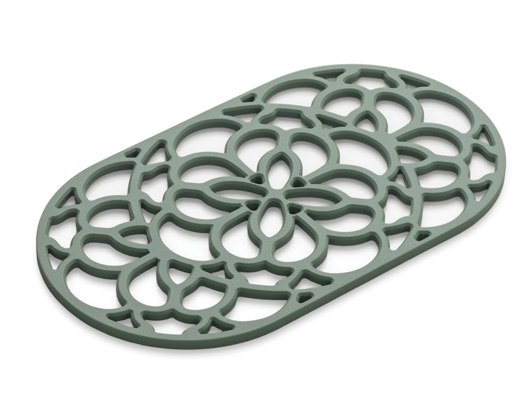 Zeal Large Oval Dark Sage Silicone Heritage Hot Mat Trivet, 32cm