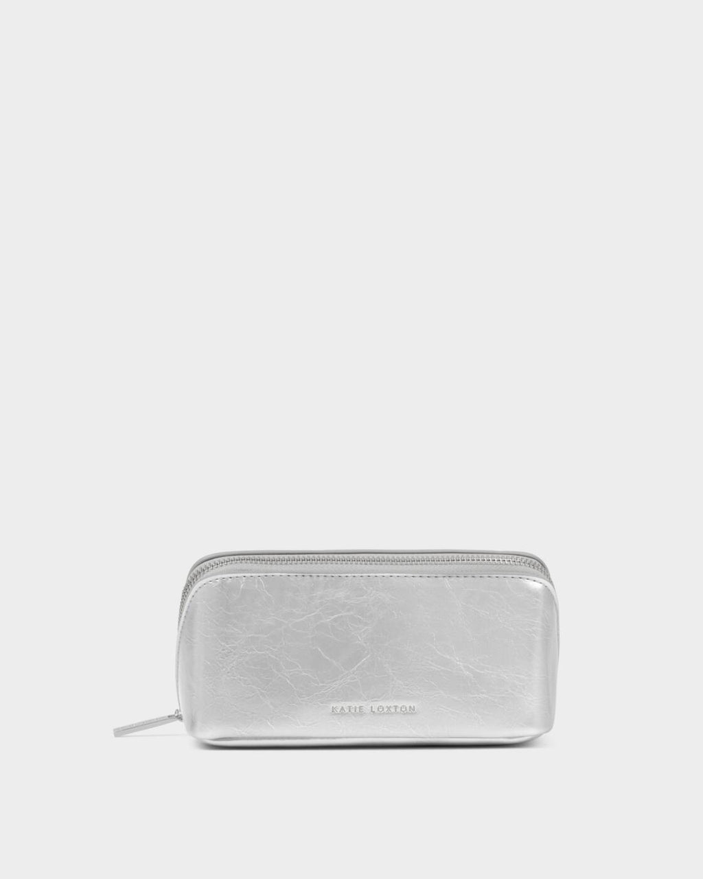 Katie Loxton Fold-Out Mirror Make Up Bag Silver Patent Crackle