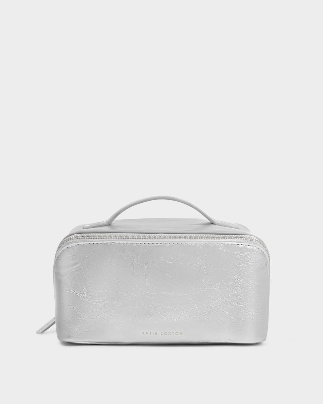 Katie Loxton Medium Fold-Out Wash Bag Silver Patent Crackle