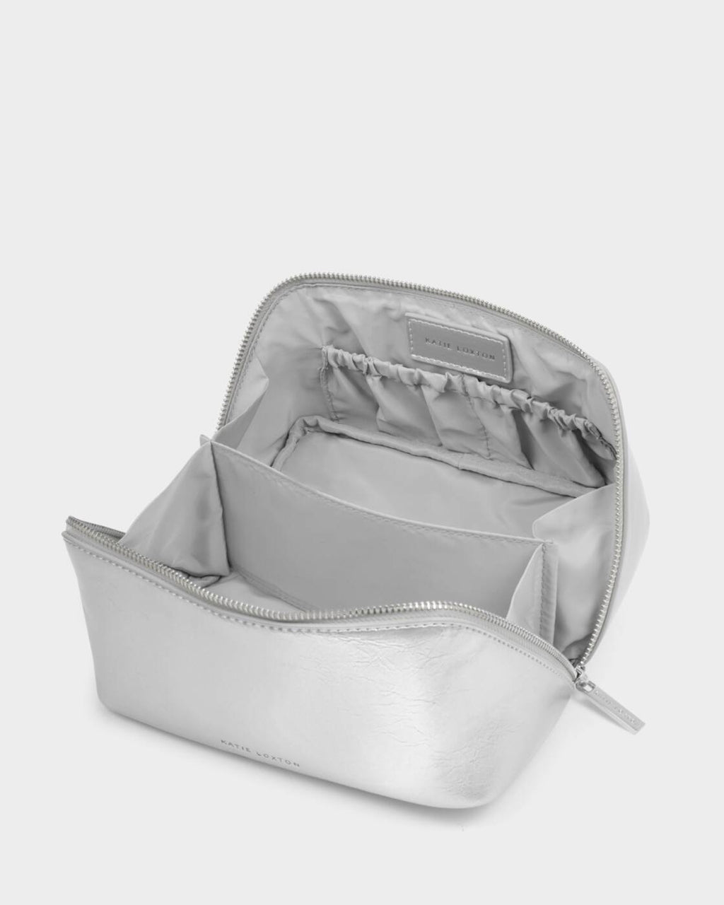 Katie Loxton Medium Fold-Out Wash Bag Silver Patent Crackle