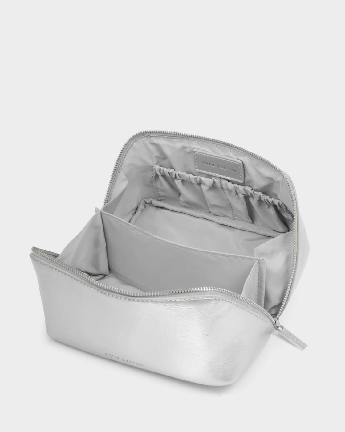 Katie Loxton Medium Fold-Out Wash Bag Silver Patent Crackle
