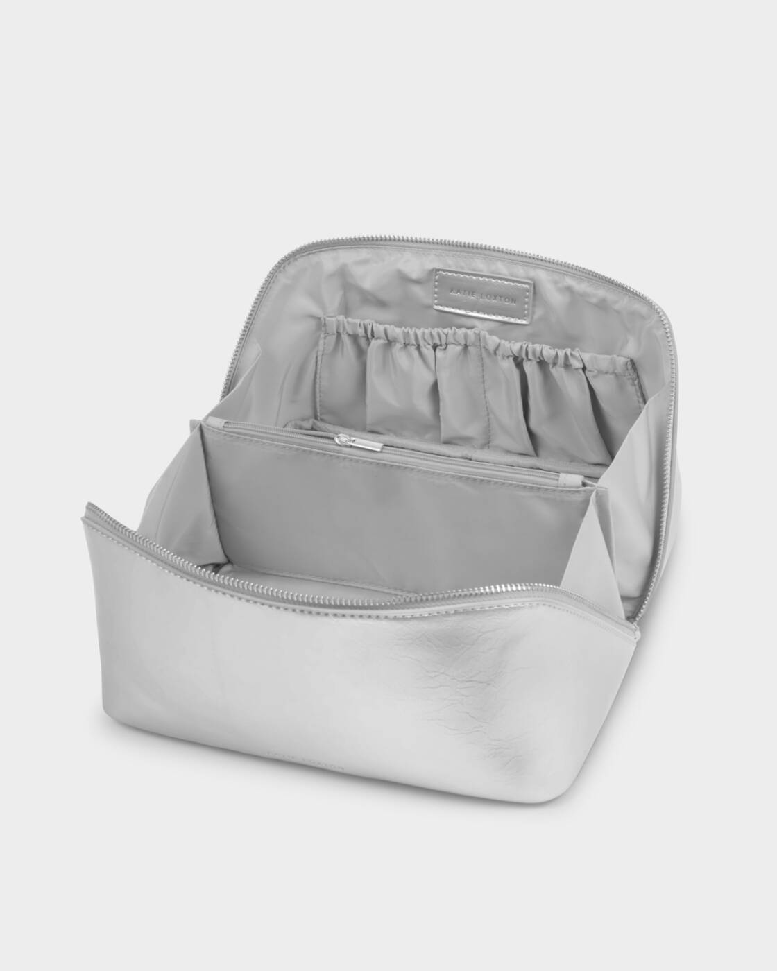 Katie Loxton Large Fold-Out Wash Bag Silver Patent Crackle