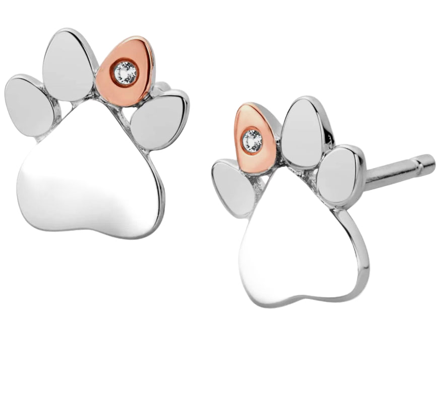 Clogau Paw Prints Sterling Silver Stud Earrings with Topaz