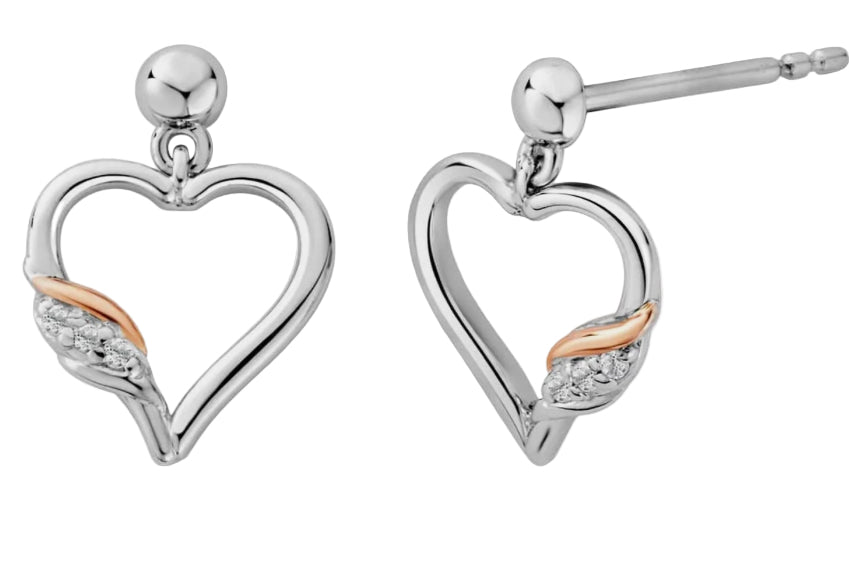 Clogau Past Present Future Sterling Silver Heart Earrings with Topaz