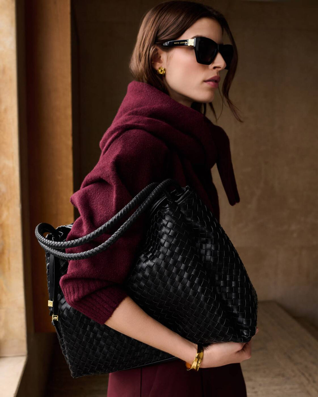 Katie Loxton Nova Hand Woven Large Shoulder Bag Black